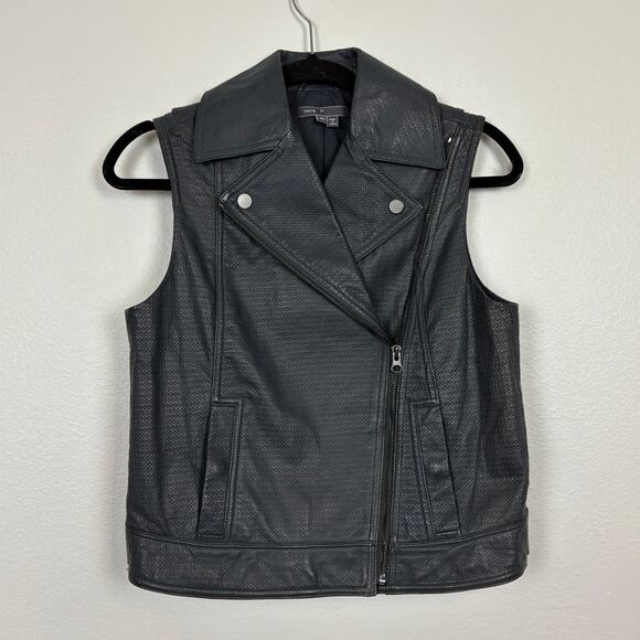 Vince Leather Embossed Moto Grunge Bike Full Zip Hardware Layering Vest XS